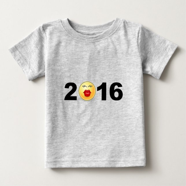 T-shirt Pour Bébé Joyeux Nouvel An 2016 Funny Cute Kiss Numéro (Devant)