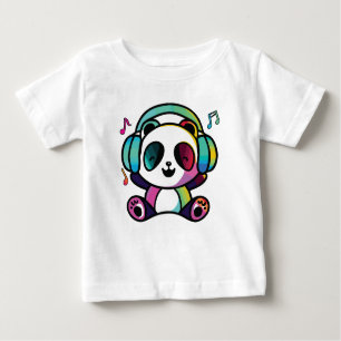 T-shirt Pour Bébé Joyeux Panda avec écouteurs écoutant de la musique