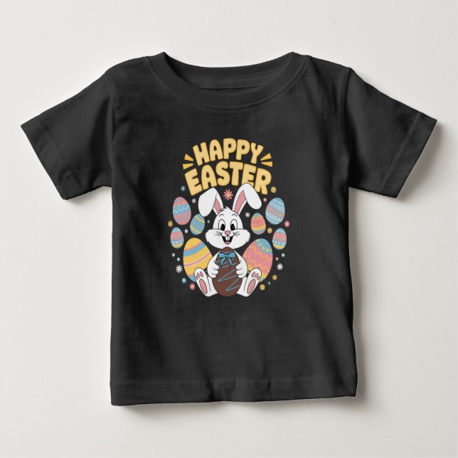 T-shirt Pour Bébé Joyeux Pâques 2025 Oeufs Lapin mignon lapin lapin (Devant)