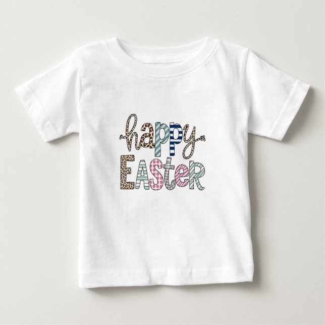 T-shirt Pour Bébé Joyeux Pâques mignonne lapin floral Leopard de pri (Devant)