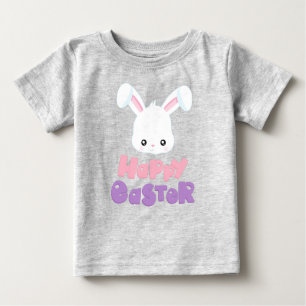 T-shirt Pour Bébé Joyeux Pâques, Mignonne Lapin, Lapin Blanc, Lapin