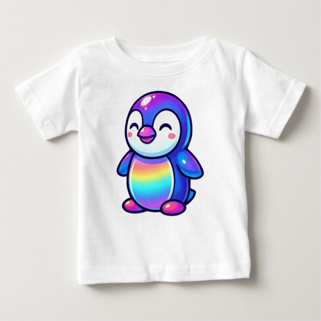 T-shirt Pour Bébé Joyeux pingouin arc-en-ciel (Devant)