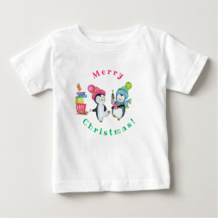 T-shirt Pour Bébé Joyeux pingouins fantaisistes de Noël apportant de