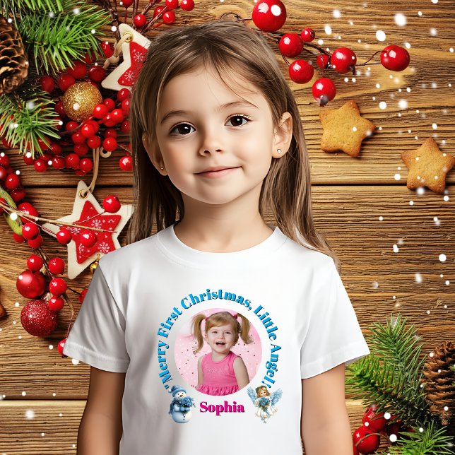 T-shirt Pour Bébé Joyeux premier Noël Petit ange cadeau photo (Créateur téléchargé)
