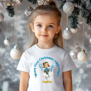 T-shirt Pour Bébé Joyeux Premier Noël Petit ange Nom Cadeau
