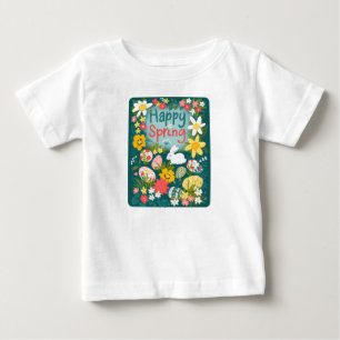 T-shirt Pour Bébé Joyeux printemps Pâques chasse aux oeufs champ de