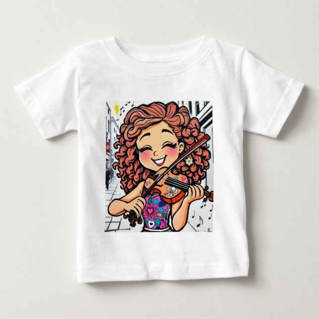 T-shirt Pour Bébé Joyeux violon, dessin de fille pour les mélomanes (Devant)