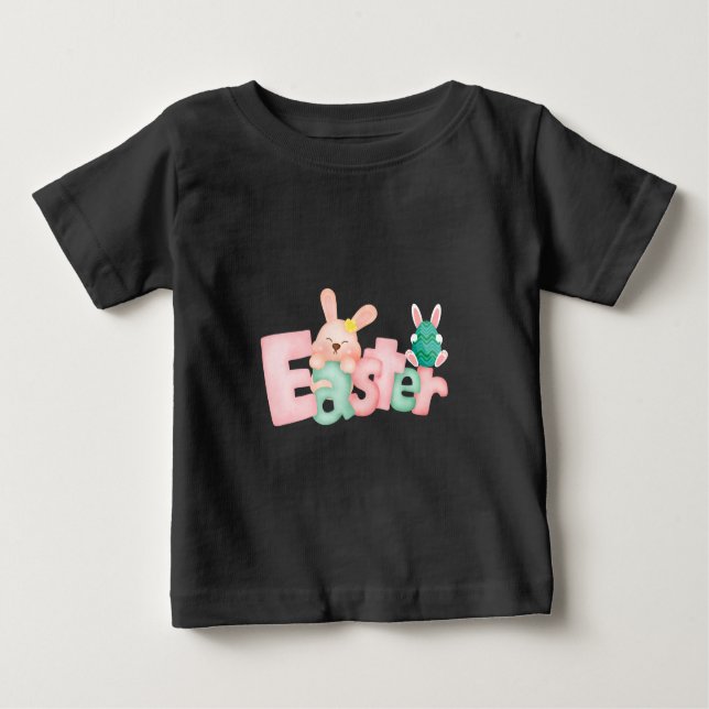 T-shirt Pour Bébé Joyeux voeux de Pâques - Baisers de lapin drôle (Devant)
