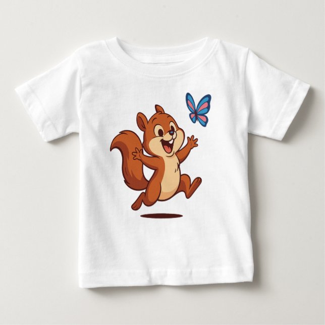 T-shirt Pour Bébé Joyful Chase – Happy Squirrel & Butterfly (Devant)