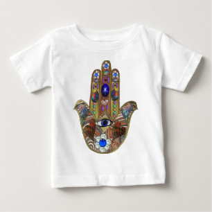 T-shirt Pour Bébé Judaica Hamsa Coeurs Fleurs Opal Art Imprimer