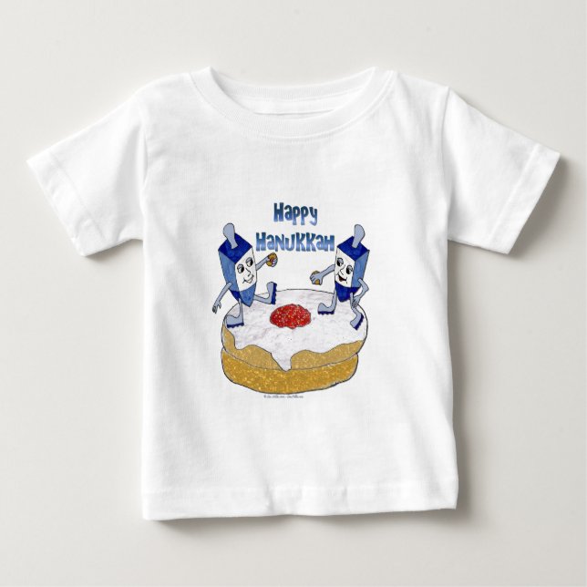 T-shirt Pour Bébé Judaica Happy Hanukkah Dancing Dreidels (Devant)