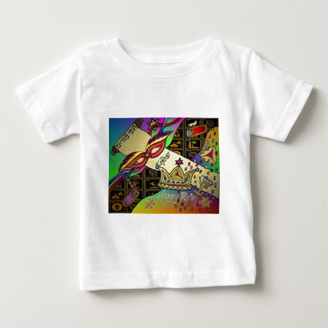 T-shirt Pour Bébé Judaica Joyeux Purim Juif Vêtements cadeaux (Devant)