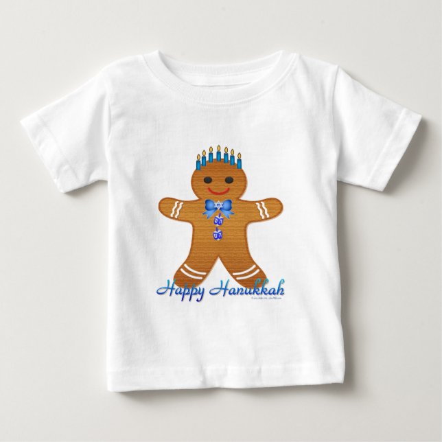 T-shirt Pour Bébé Judaïque Hanoukka Gingerbread Homme Menorah (Devant)