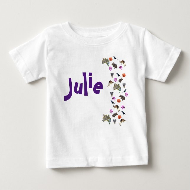 T-shirt Pour Bébé Julie, Nom Avec Australian Wildlife, Baby Bodysu (Devant)