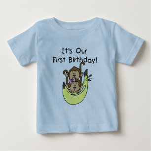 T-shirt Pour Bébé Jumeaux - anniversaire de singe de garçon et de