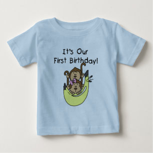 T-shirt Pour Bébé Jumeaux - Jumeau et singe 1er anniversaire