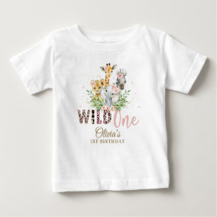 T-shirt Pour Bébé Jungle Animal Wild ONE Girl 1er Anniversaire tenue