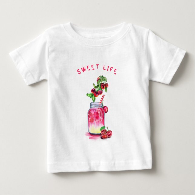 T-shirt Pour Bébé Jus de cerise sucré Boire Fruits Funny Baby T-shir (Devant)