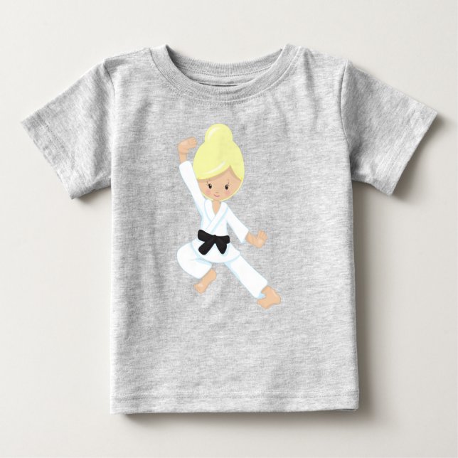 T-shirt Pour Bébé Karate Girl, mignonne fille, ceinture noire, cheve (Devant)