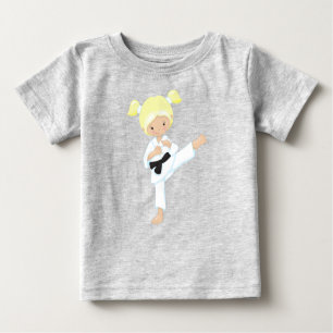 T-shirt Pour Bébé Karate Girl, mignonne fille, cheveux blonds, ceint