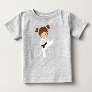 T-shirt Pour Bébé Karate Girl, mignonne fille, cheveux Brown, ceintu