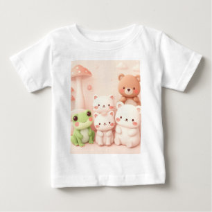 T-shirt Pour Bébé Kawaii Forest Friends Ours Grenouille et Lapin Nur