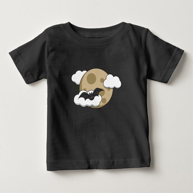T-shirt Pour Bébé Kawaii Happy Bat Voler sur la Pleine lune (Devant)