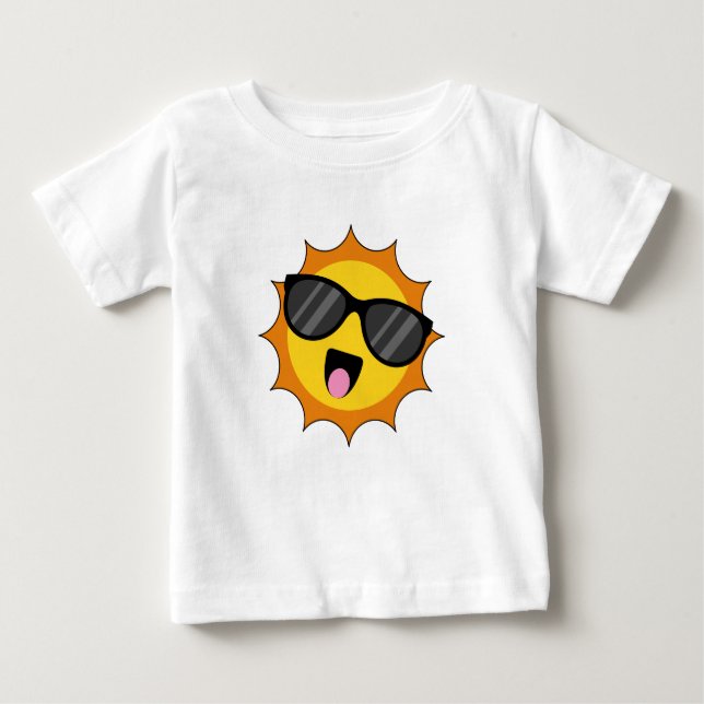T-shirt Pour Bébé Kawaii Joyeux soleil avec lunettes de soleil (Devant)
