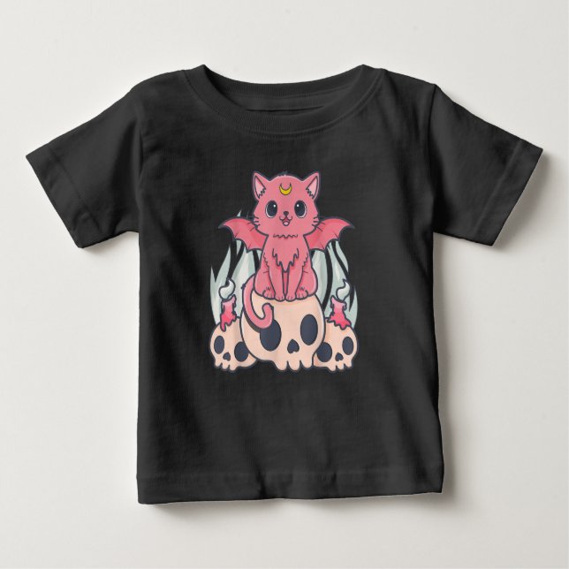 T-shirt Pour Bébé Kawaii Pastel Goth Cute Démon Déplaisant Chat et C (Devant)