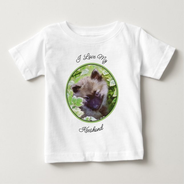 T-shirt Pour Bébé Keeshond Puppy in the Garden Peinture Art original (Devant)