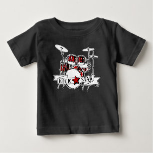 T-shirt Pour Bébé Kids Rock & Roll Drummer Rock Star Drum Kit Rocker