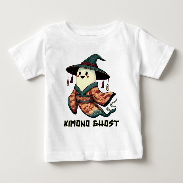 T-shirt Pour Bébé Kimono fantôme - Trick ou régal - Happy halloween (Devant)