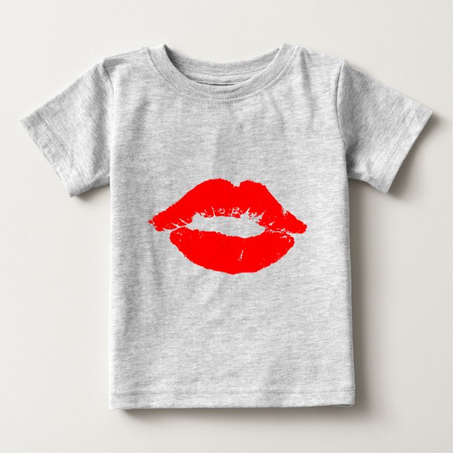 T-shirt Pour Bébé Kiss Lips Red Lipstick Losion Passion Valentine (Devant)