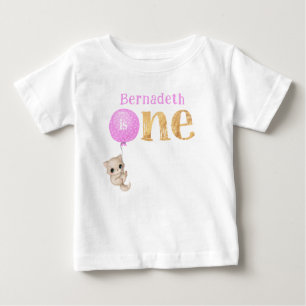 T-shirt Pour Bébé Kitten avec ballon rose 1er anniversaire