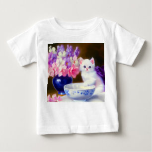 T-shirt Pour Bébé Kitten blanc vintage avec ruban violet