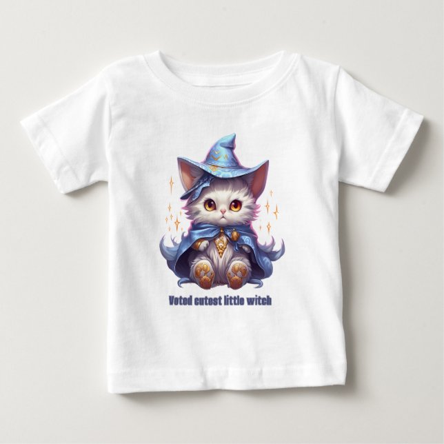 T-shirt Pour Bébé Kitty Chaton Sorcière Bleue d'Halloween (Devant)