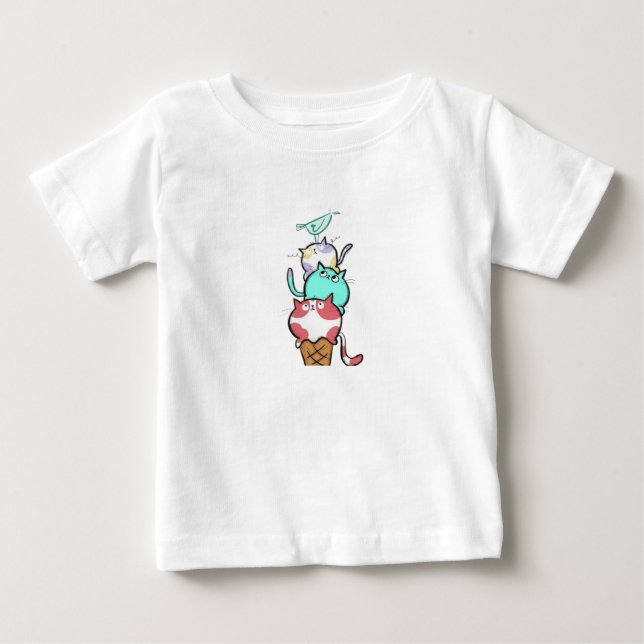 T-shirt Pour Bébé Kitty Cone Chat Mignon Crème Glacée Kawaii (Devant)