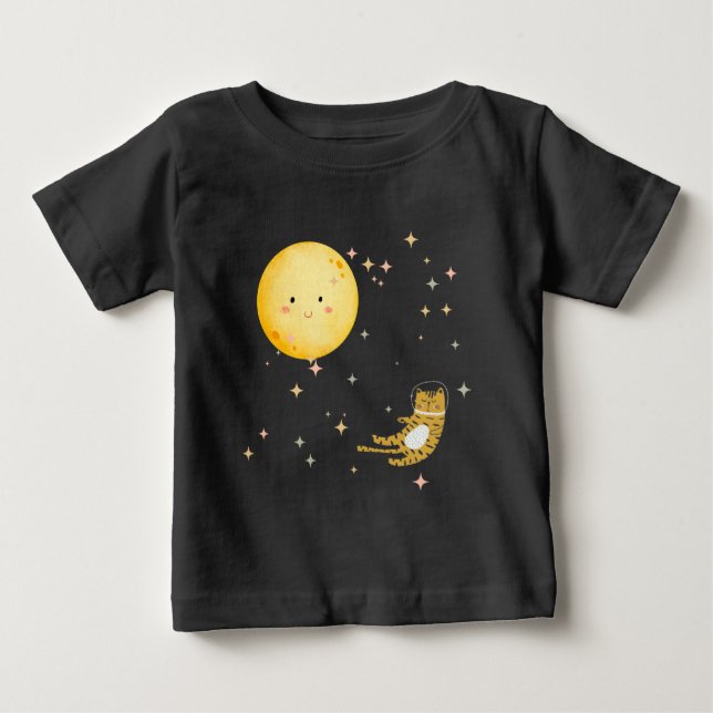 T-shirt Pour Bébé Kitty dormant et la lune (Devant)