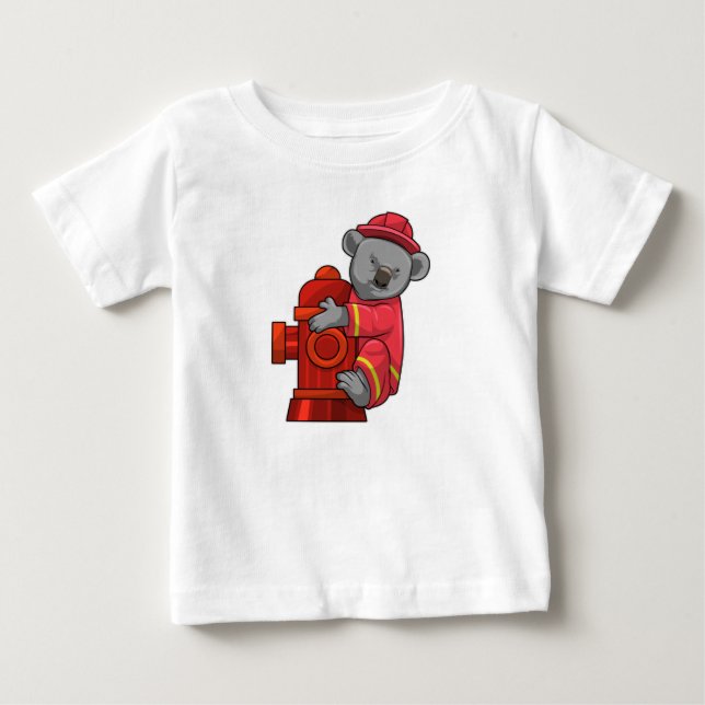 T-shirt Pour Bébé Koala as Firefighter with Fire hydrant (Devant)