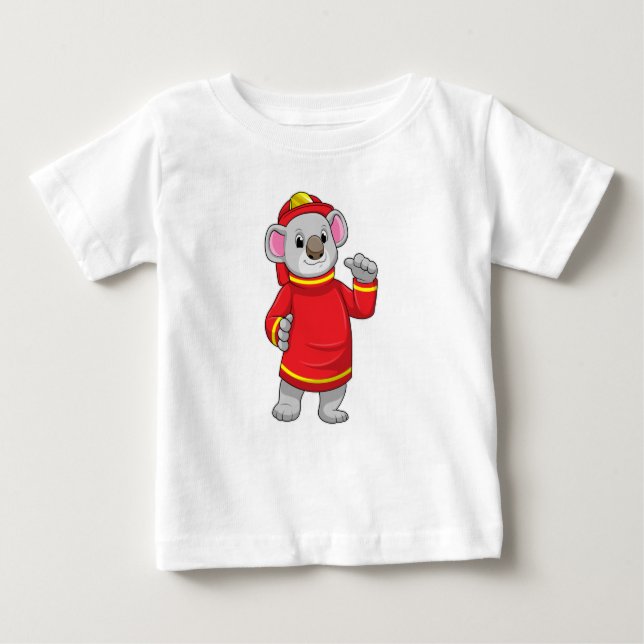 T-shirt Pour Bébé Koala as Firefighter with Helmet (Devant)