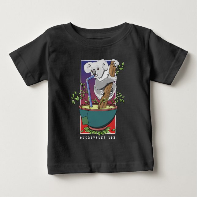 T-shirt Pour Bébé Koala Boire du thé à l'eucalyptus (Devant)