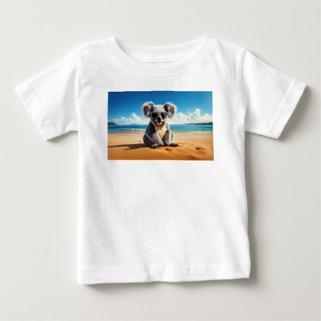 T-shirt Pour Bébé Koala sur une plage de sable (Devant)