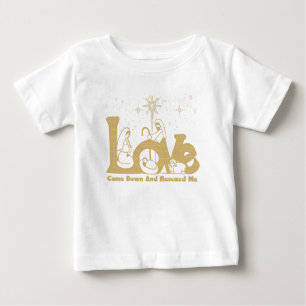 T-shirt Pour Bébé La crèche de Noël de la famille chrétienne Gold