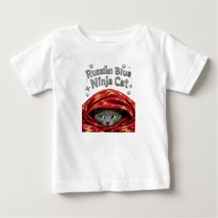 T-shirt Pour Bébé La Furtive et Empesée : Chat Ninja Bleu Russe