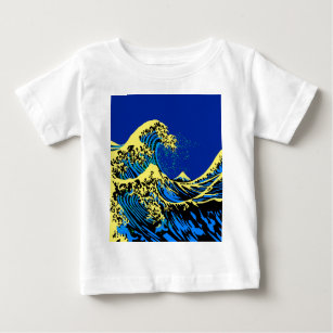 T-shirt Pour Bébé La Grande vague Hokusai dans le style Art Pop Bleu