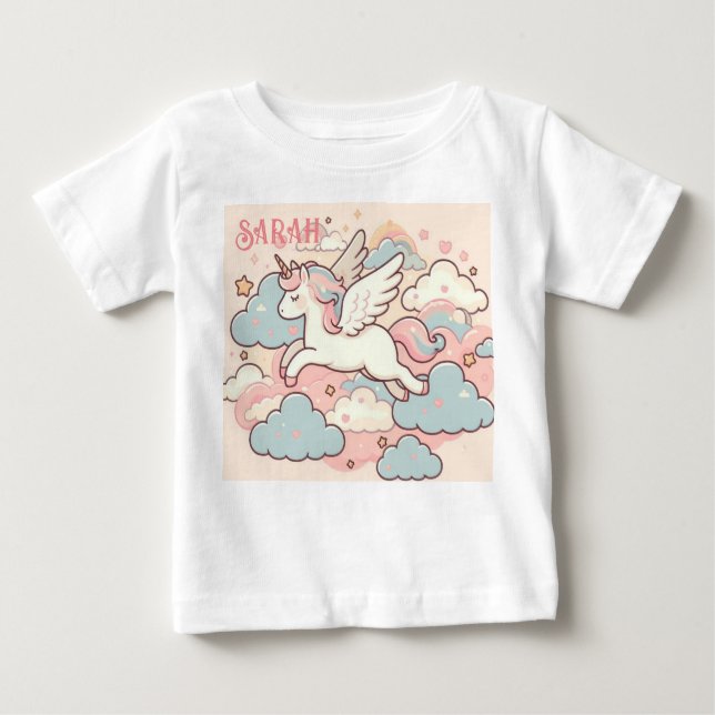 T-shirt Pour Bébé La magie des licornes (Personnaliser avec nom) (Devant)