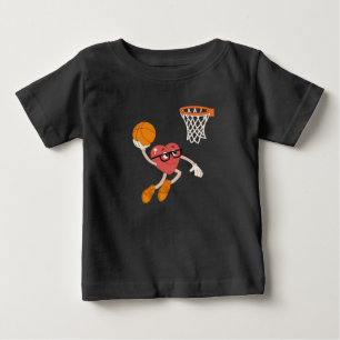 T-shirt Pour Bébé La Saint-Valentin Cœur Plongeant Basketball Mignon