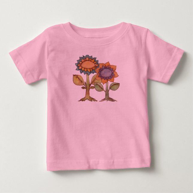 T-shirt Pour Bébé La Terre Rit Avec Des Fleurs (Devant)