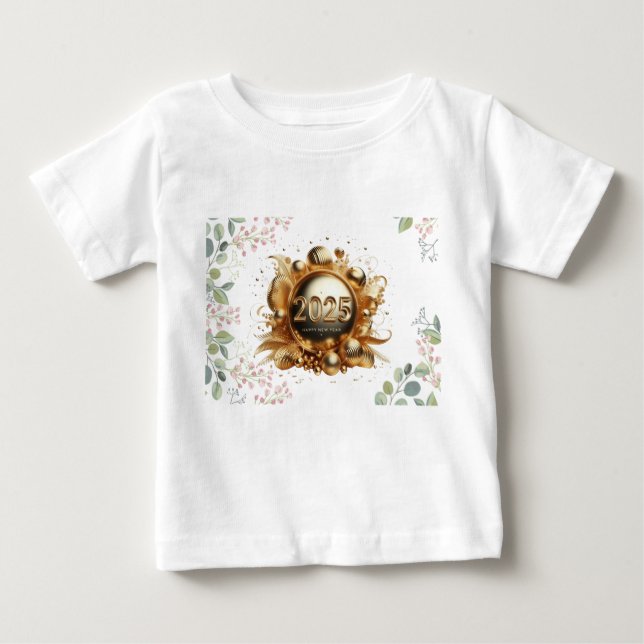 T-shirt Pour Bébé La typographie d'or bonne année 2025 (Devant)
