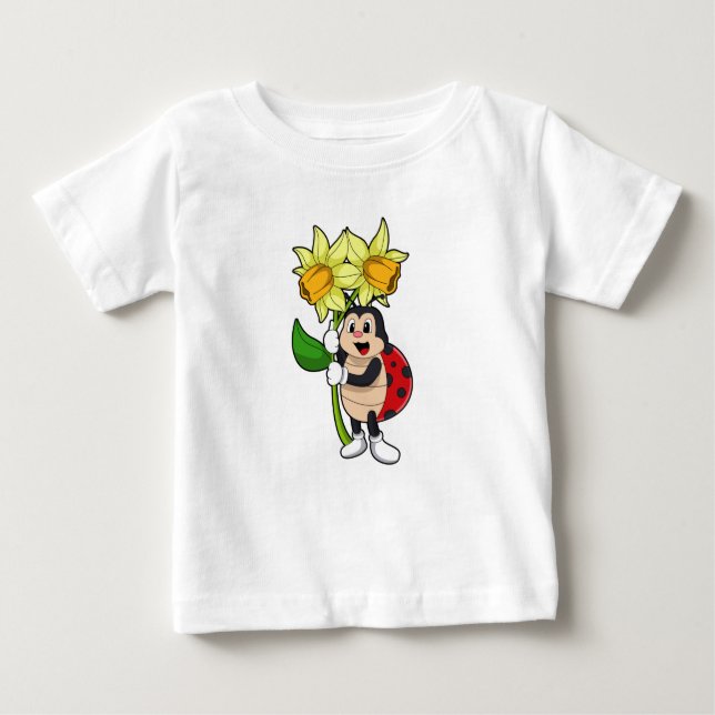 T-shirt Pour Bébé Ladybug avec jonquille de fleurs (Devant)